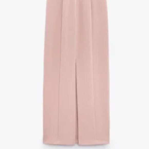 ZARA NWT Baby Light Pink Topstitched Off the Shoulder Bodycon Midi Dress Size M - Picture 9 of 16